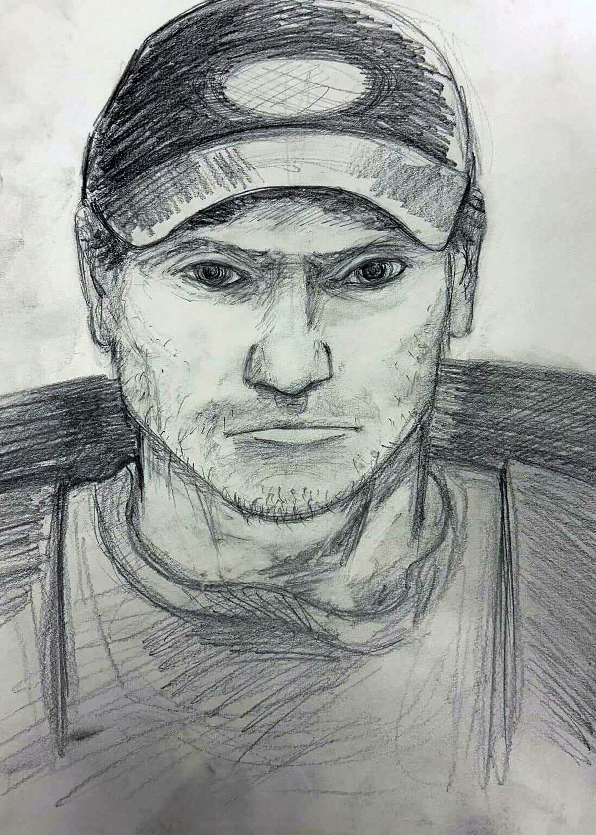 A composite sketch shows a man seen in Devil's Den State Park, in Washington County, Ark., on July 26, 2025, whom investigators are asking the public to help identify in connection with a double homicide. (Arkansas State Police via AP)