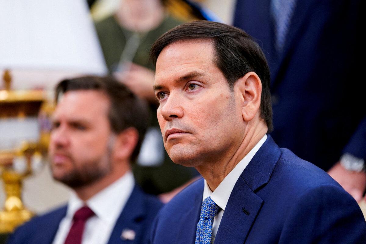 U.S. Secretary of State Marco Rubio takes part in a meeting between President Donald Trump and NATO Secretary General Mark Rutte in the Oval Office at the White House in Washington, D.C., on July 14, 2025. (Nathan Howard/Reuters)