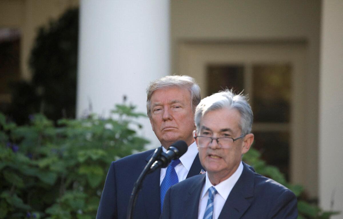 President Donald Trump looks on as Jerome Powell, his nominee to become chairman of the U.S. Federal Reserve, speaks at the White House on Nov. 2, 2017. (Carlos Barria/Reuters)