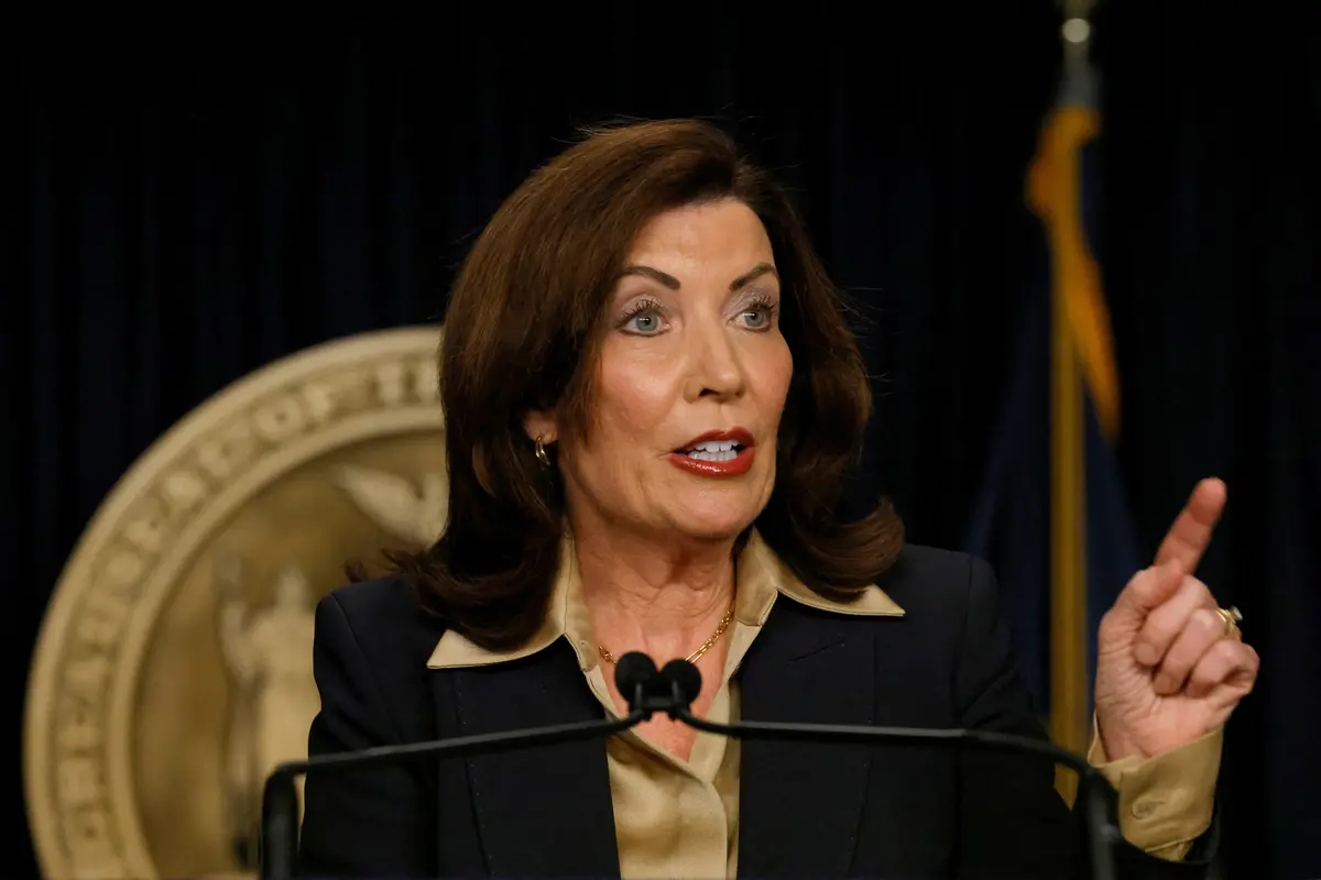 New York Gov. Kathy Hochul speaks at a press conference in Manhattan, N.Y., on Feb. 20, 2025. (Brendan McDermid/Reuters, File Photo)