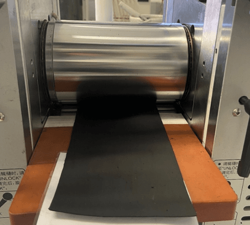 Reel-to-reel (or roll-to-roll) manufacturing is a scalable process in which electrode films are continuously produced and processed from one spool to another. This enables high-throughput fabrication of large-area electrodes. (Courtesy of University of Adelaide)