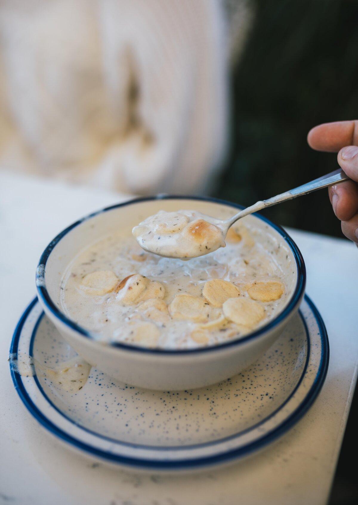 Rhode Island's clam chowder is often made with clams, potatoes, and onions. (Discover Newport)