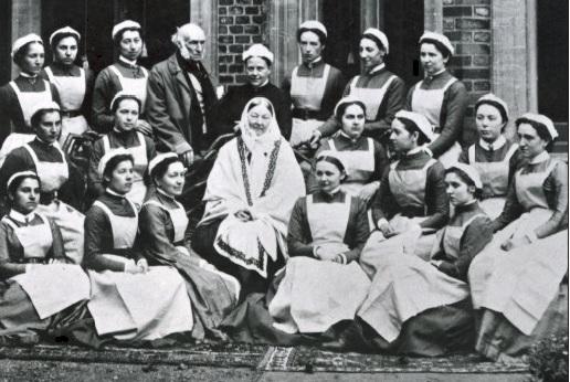 Despite her infirmities, Florence Nightingale (center) mentored and taught generations of women to be effective, professional nurses. (<a href="https://commons.wikimedia.org/w/index.php?title=User:FormerBBC&action=edit&redlink=1">FormerBBC</a>/<a href="https://creativecommons.org/licenses/by-sa/4.0/deed.en">CC BY-SA 4.0</a>)