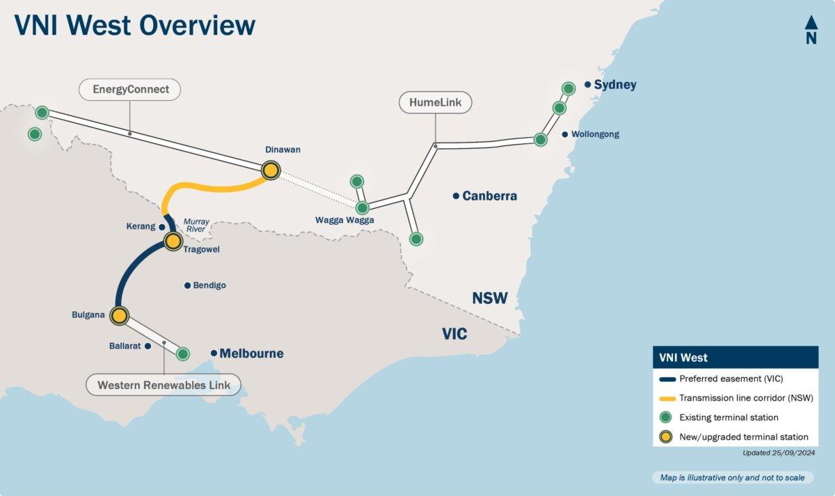 Map overview of the VNI West project. (Transmission Company Victoria/AEMO)