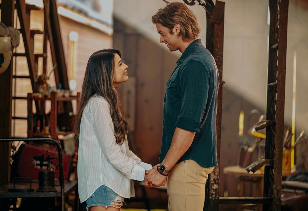 Dawn (Miranda Cosgrove) and Trey (Pierson Fodé), in "The Wrong Paris." (Diyah Pera/Netflix)