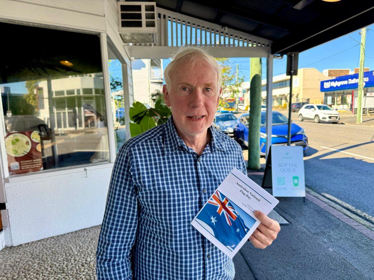 Allan Pidgeon, chair of the Australian Flag Association, in Brisbane, Australia on July 29, 2025. (Daniel Y. Teng/The Epoch Times)