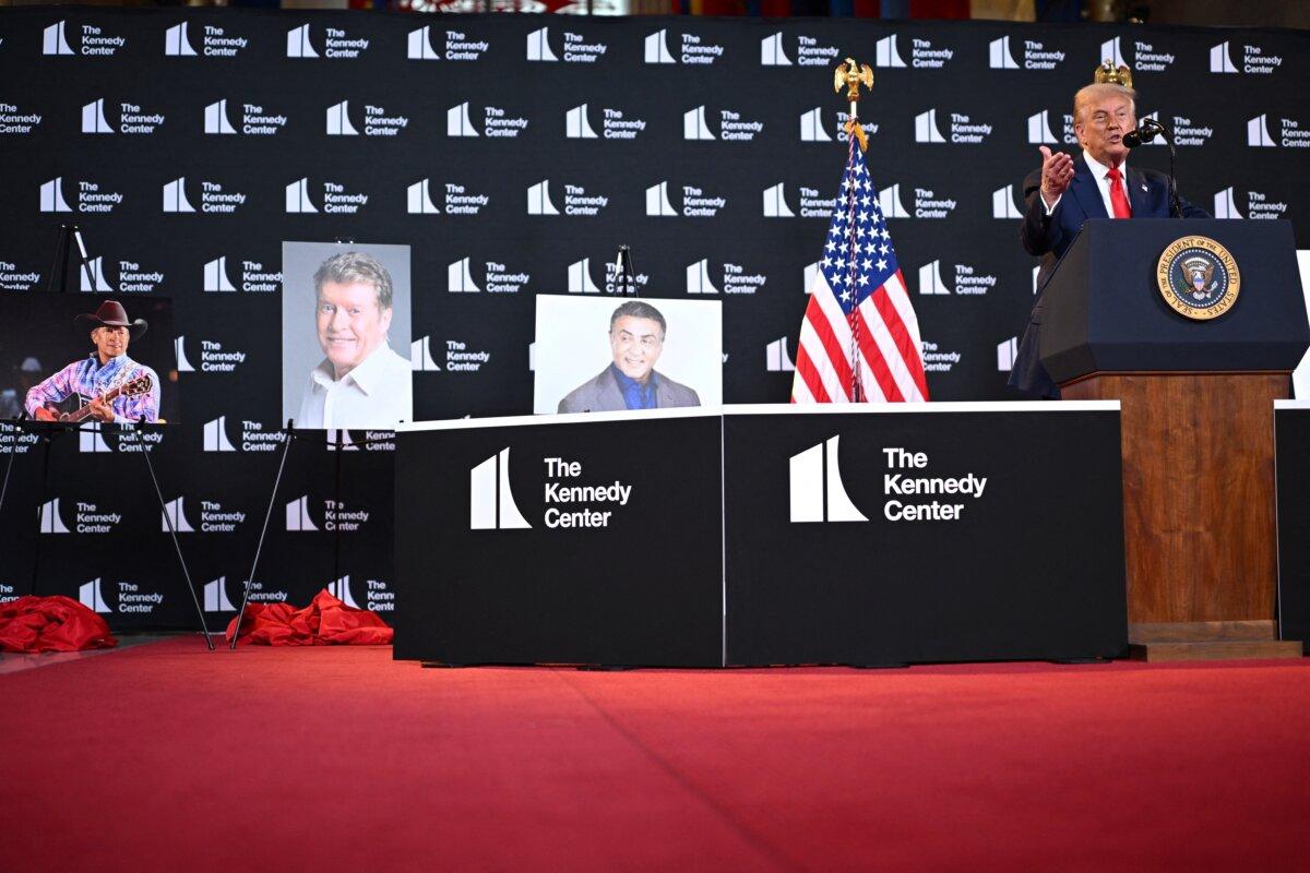 President Donald Trump speaks during the unveiling of the Kennedy Center Honors nominees at the Kennedy Center in Washington on Aug. 13, 2025. (Mandel Ngan/AFP via Getty Images)