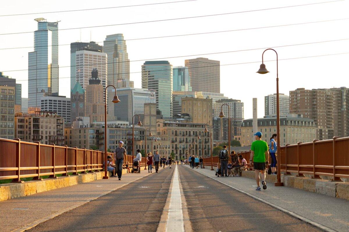 The sun sets over the Stone Arch Bridge in Minneapolis in 2018. (Alex Kormann/The Minnesota Star Tribune/TNS)