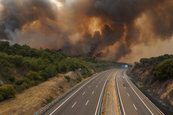 Wildfire Rages in Ourense Province of Spain’s Galicia