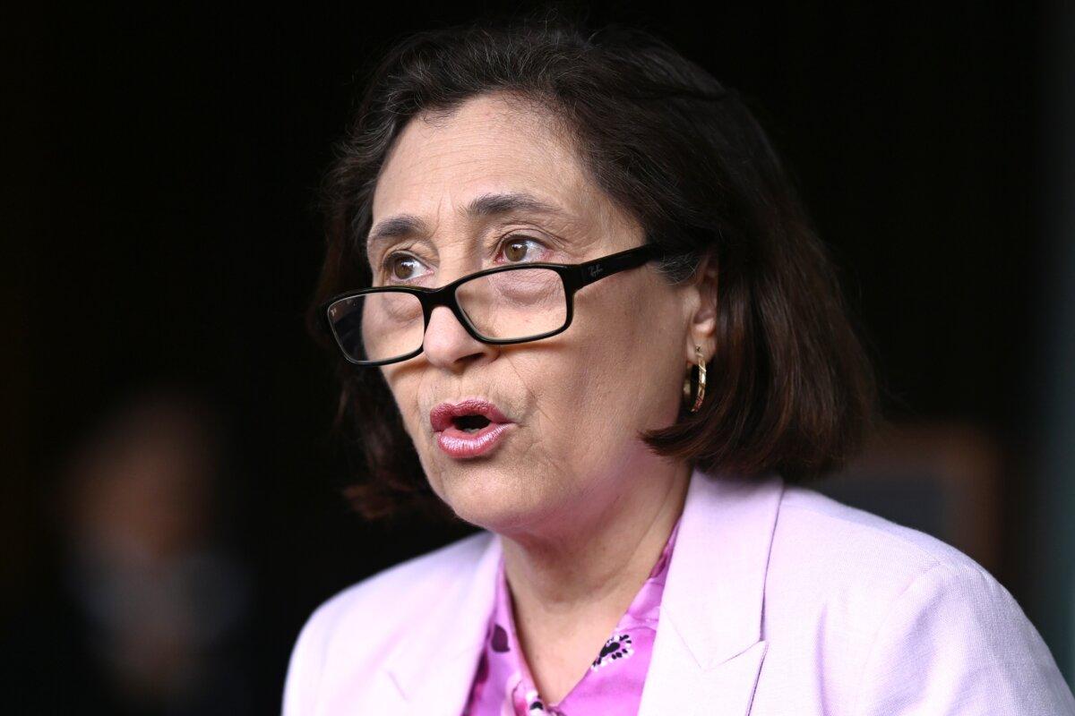 Victorian Minister for Energy and Resources Lily D'Ambrosio speaks to media at the Parliament of Victoria in Melbourne, Australia on Oct. 16, 2024. (AAP Image/Joel Carrett)