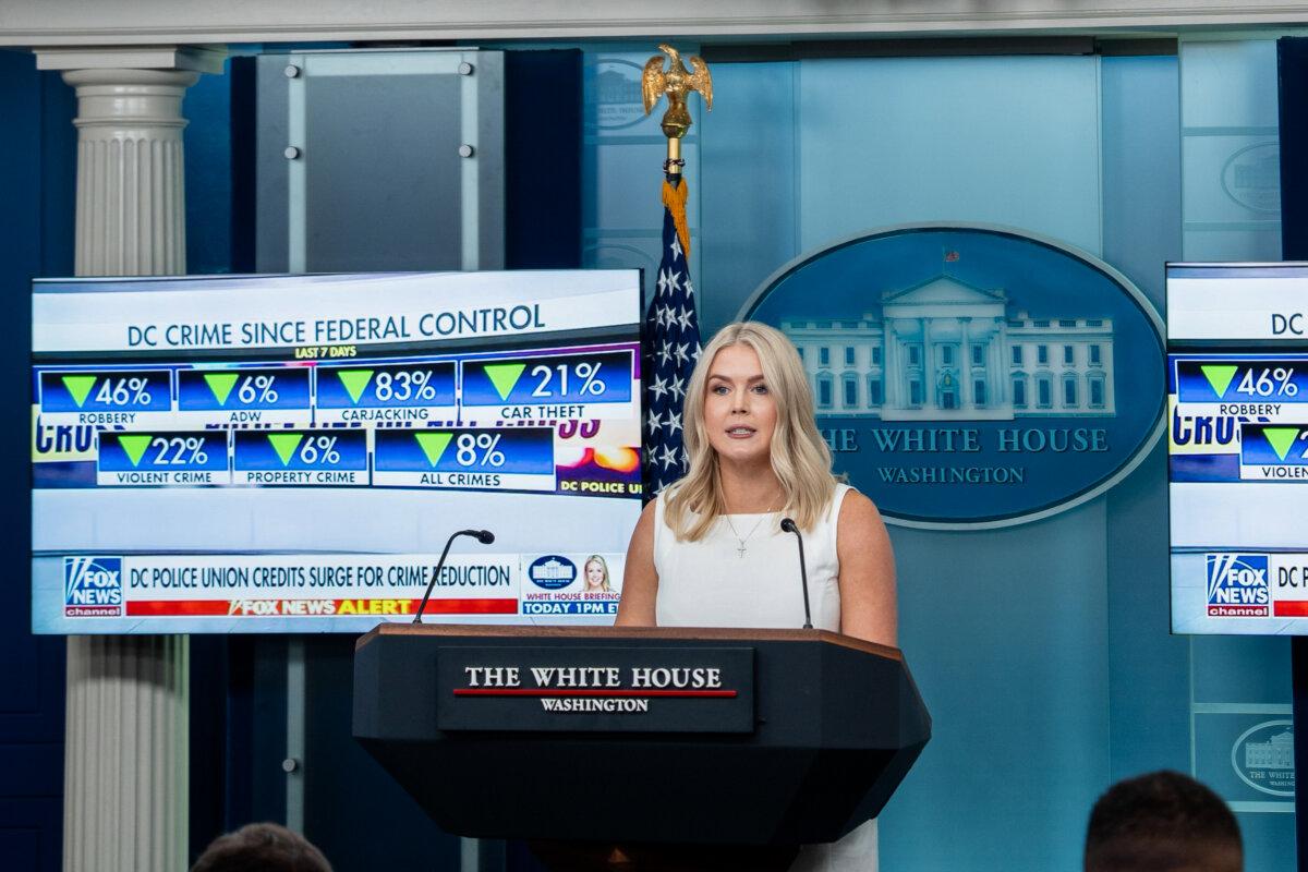 DC Business Owners Weigh In on Trump’s Crime Crackdown 3 White House press secretary Karoline Leavitt speaks during a press briefing at the White House on Aug. 19, 2025. (Madalina Kilroy/The Epoch Times)