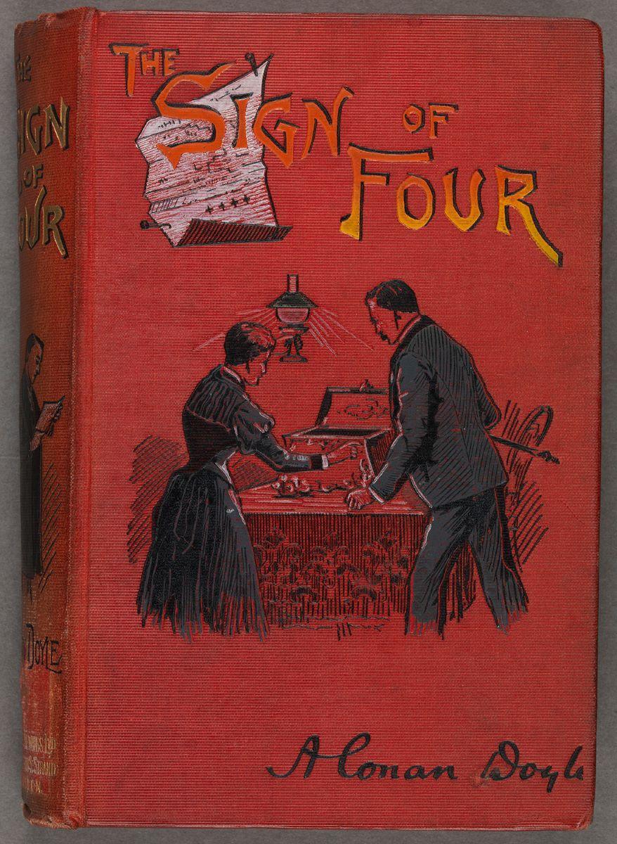 The 1892 cloth-bound cover of "The Sign of Four" after it was compiled as a single book. (Public Domain)