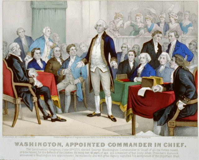 "Washington, Appointed Commander in Chief," by Curier and Ives. Library of Congress. (Public Domain)