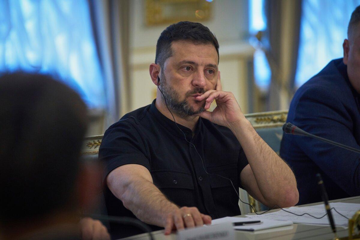 Ukrainian President Volodymyr Zelenskyy listens during a meeting with foreign officials in Kyiv on Aug. 25, 2025. (Efrem Lukatsky/AP Photo)