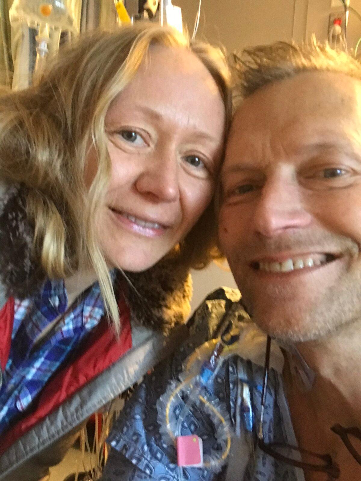 Elise (L) and Andy Pilskalns five days after his heart transplant surgery. (Courtesy of Elise Pilskalns)