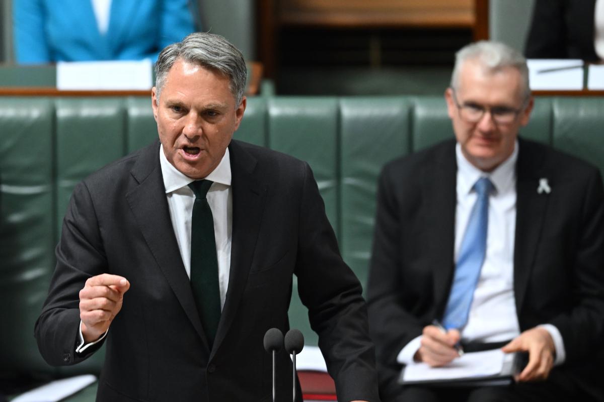 Australian Deputy Prime Minister and Defence Minister Richard Marles speaks during House of Representatives Question Time at Parliament House in Canberra, Australia on Aug. 28, 2025. (AAP Image/Lukas Coch)
