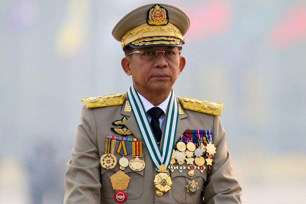 Burma's junta chief, Senior General Min Aung Hlaing, who ousted the elected government in a coup, presides at an army parade on Armed Forces Day in Naypyidaw, Burma, on March 27, 2021. (Reuters/Stringer/File Photo)