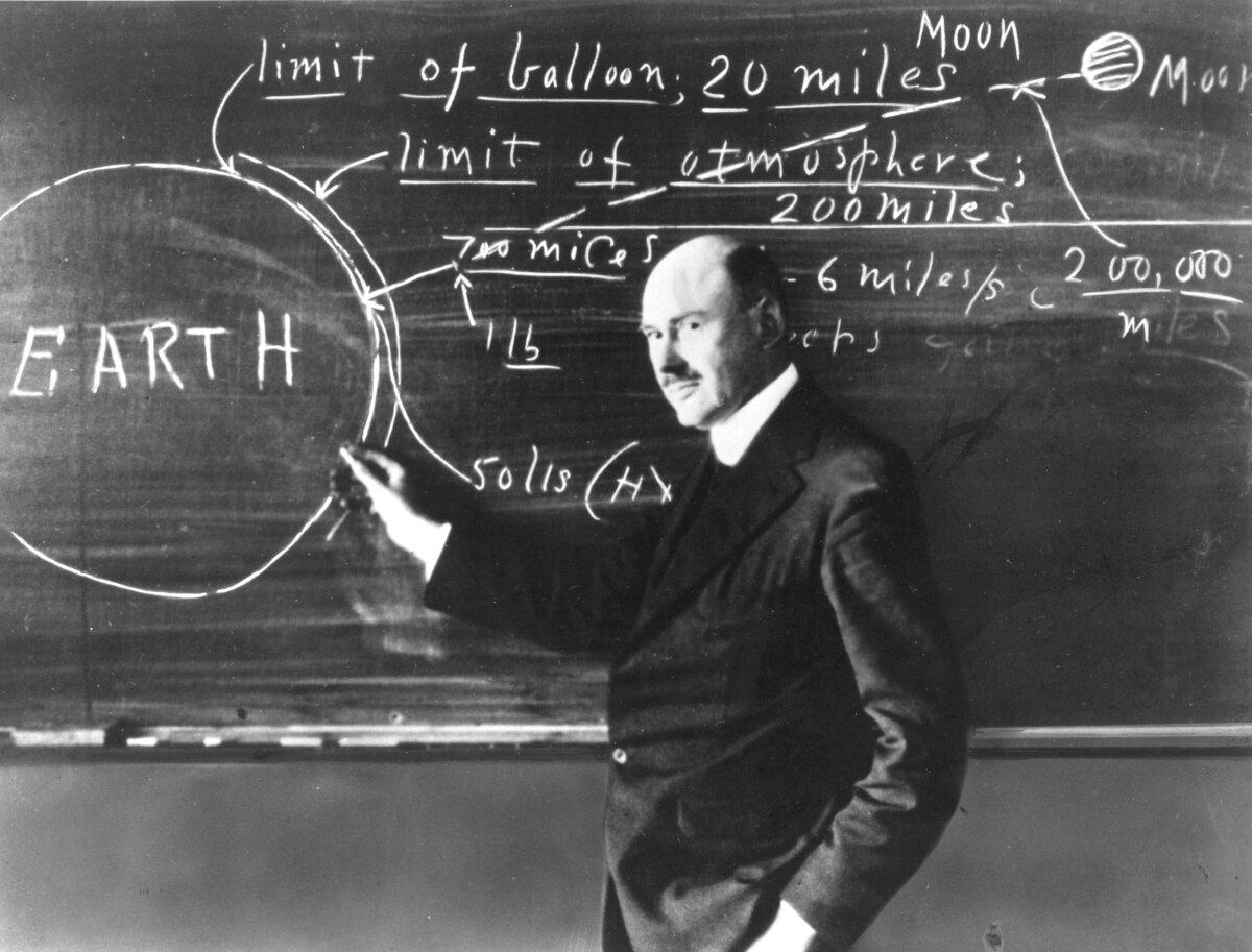 Robert Goddard at Clark University. He has been recognized as the father of American rocketry and as one of the pioneers in the theoretical exploration of space. (Public Domain)