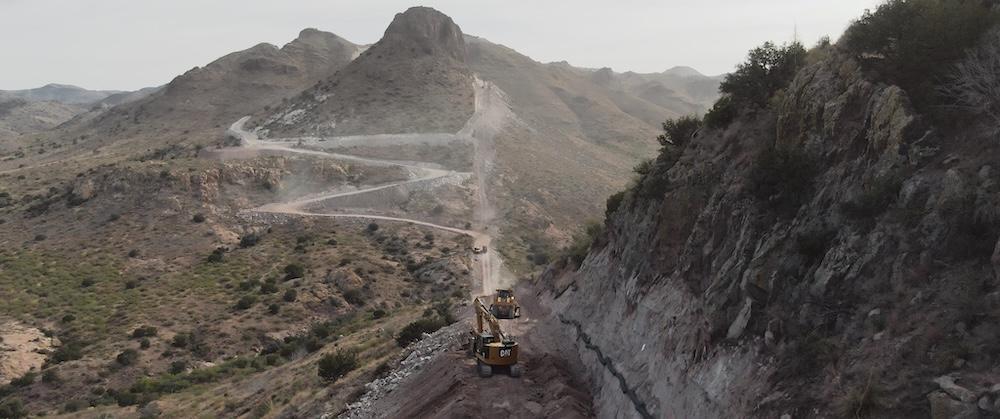 The dynamiting and excavating currently taking place for the building of the southern border wall, in "The American Southwest." (Fin & Fur Films)