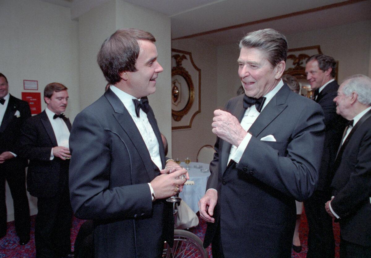 President Reagan with Rich Little at the White House Correspondents Dinner at the Washington Hilton Hotel on April 13, 1984. (Courtesy of Rich Little Archives)