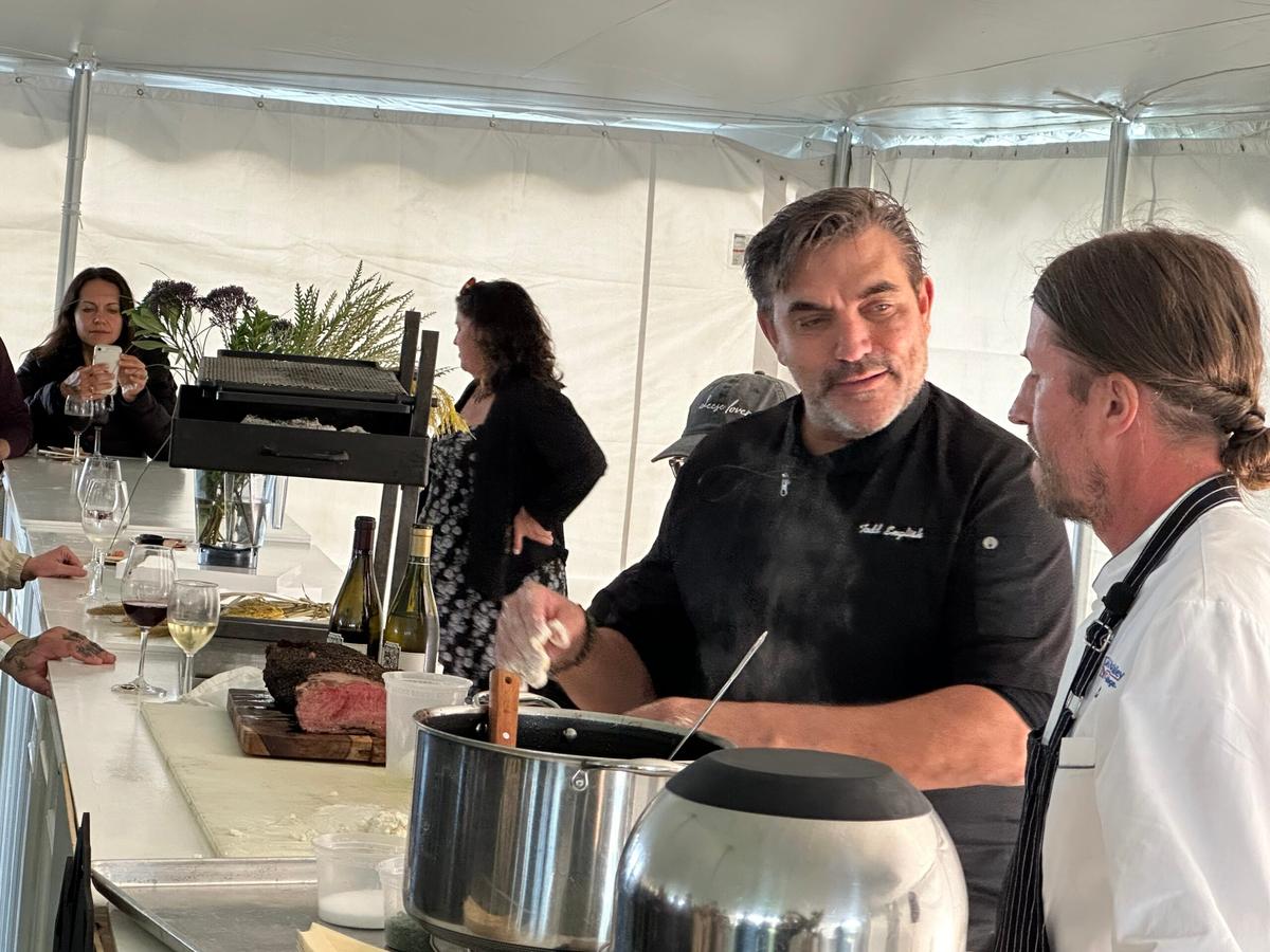 Chef Todd English (C) at the Whitefish Food and Wine Festival in Montana, 2024. (Ari LeVaux)