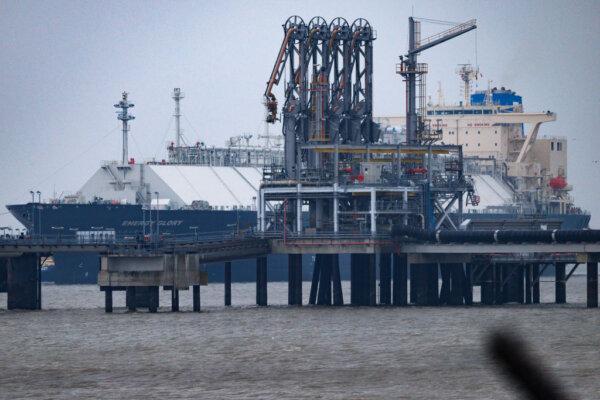 The LNG tanker, Energy Glory, comes in to the Grain LNG importation terminal, in Grain, England, on Feb. 10, 2025. (Dan Kitwood/Getty Images)