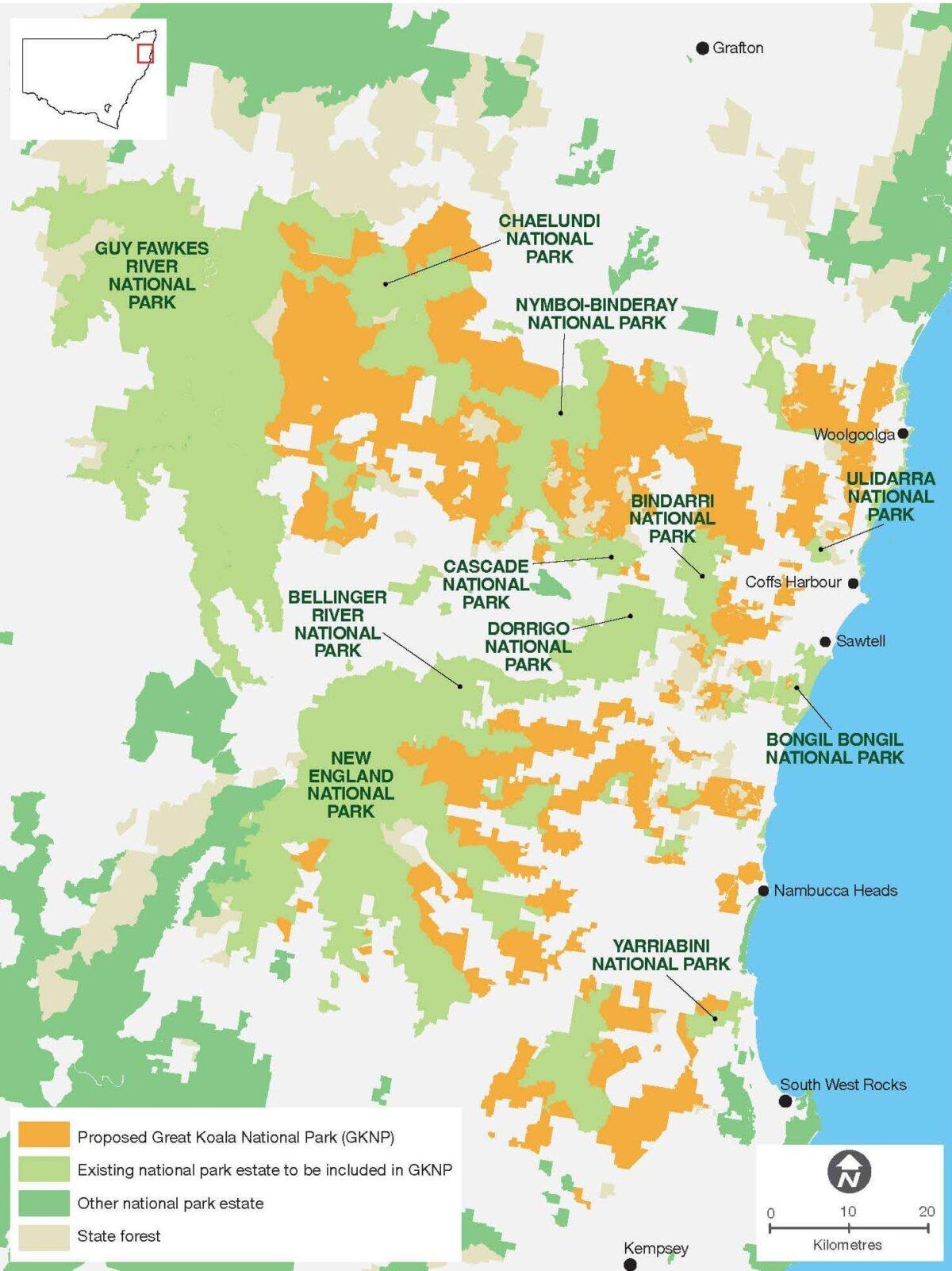 Les limites proposées pour le Grand Parc national des koalas. (Gouvernement de Nouvelle-Galles du Sud)