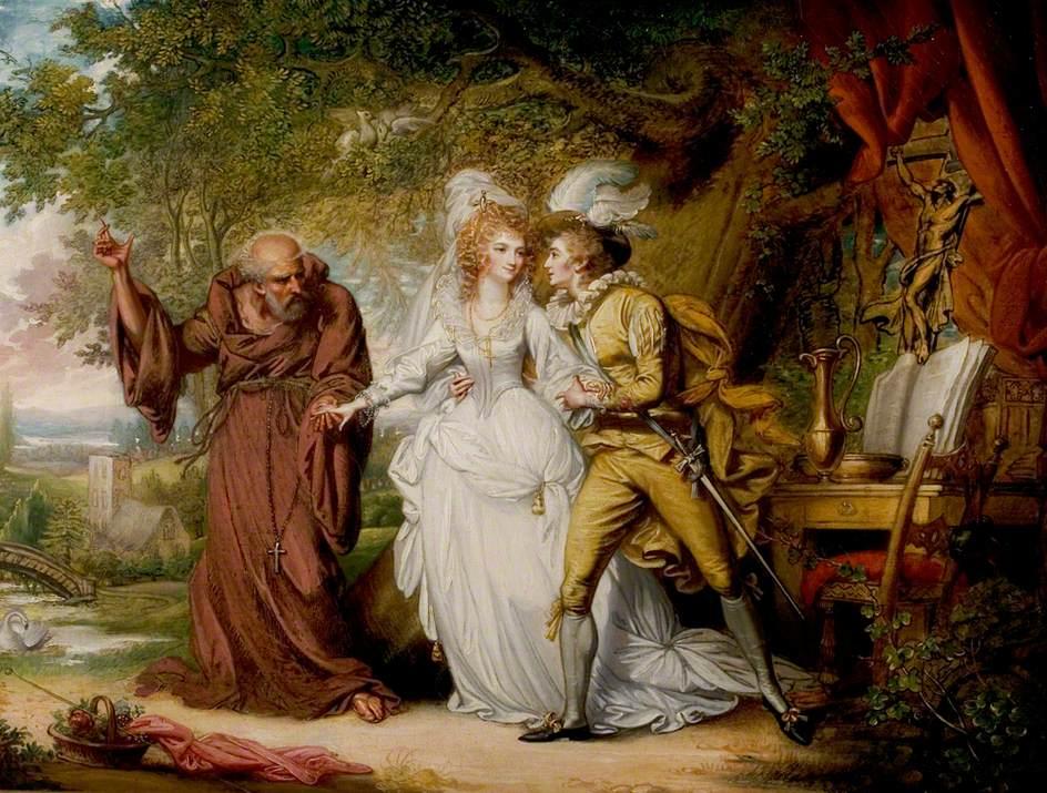 "Romeo and Juliet with Friar Lawrence," circa 1805, by Mather Brown. Royal Shakespeare Company Collection. Stratford-upon-Avon, England. (Public Domain)