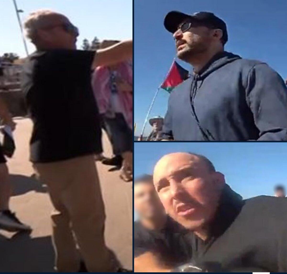 An image from NSW Police social media showing three men they wish to speak to about a violent brawl on Sydney's Bondi Beach on Sept. 7, 2025. (Courtesy of NSW Police).