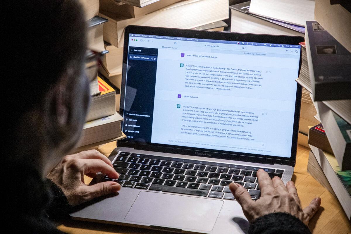 An illustration shows the ChatGPT artificial intelligence software in a file image. Forming romantic or platonic ties with “AI companions” has become increasingly common among tens of thousands of AI chatbot users. (Nicolas Maeterlinck/Belga Mag/AFP via Getty Images)