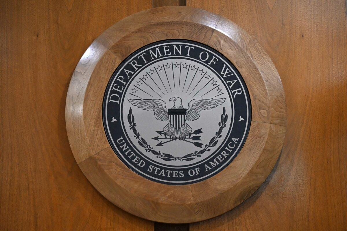 The new Department of War logo inside the Pentagon in Arlington, Va., on Sept. 8, 2025. (Andrew Caballero-Reynolds/AFP via Getty Images)