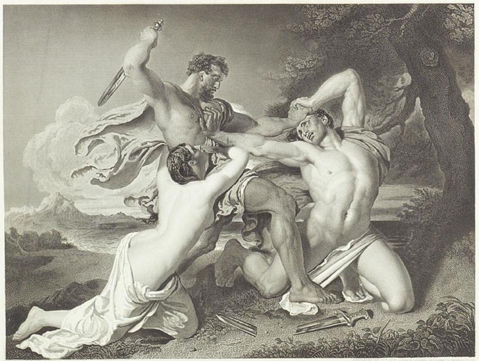 “The Combat: Woman Pleading for the Vanquished,” 1848, by George Thomas Doo. York Art Museum, England. Doo’s engraving shows William Etty’s 1845 reworked composition of his original 1825 eponymous painting. (Public Domain)