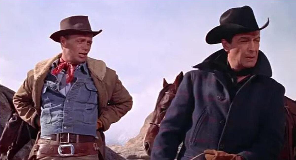 Clint Hollister (Richard Widmark, L) and Jake Wade (Robert Taylor) go way back, in “The Law and Jake Wade.” (MGM)