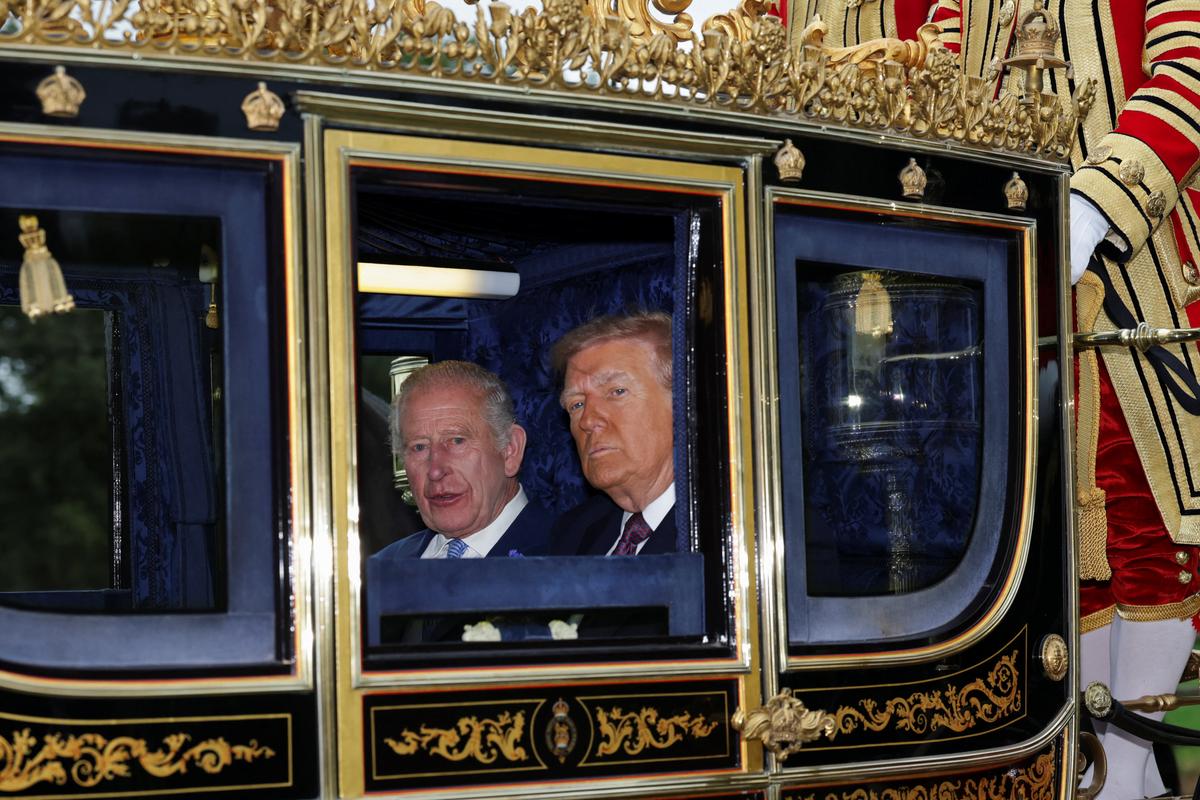 Trump Meets King Charles on First Day of UK State Visit 2 King Charles III and U.S. President Donald Trump sit in a carriage during a procession through Windsor Castle during the state visit by the president of the United States of America in Windsor, England, on Sept. 17, 2025. (Photo by Toby Melville - WPA Pool/Getty Images)