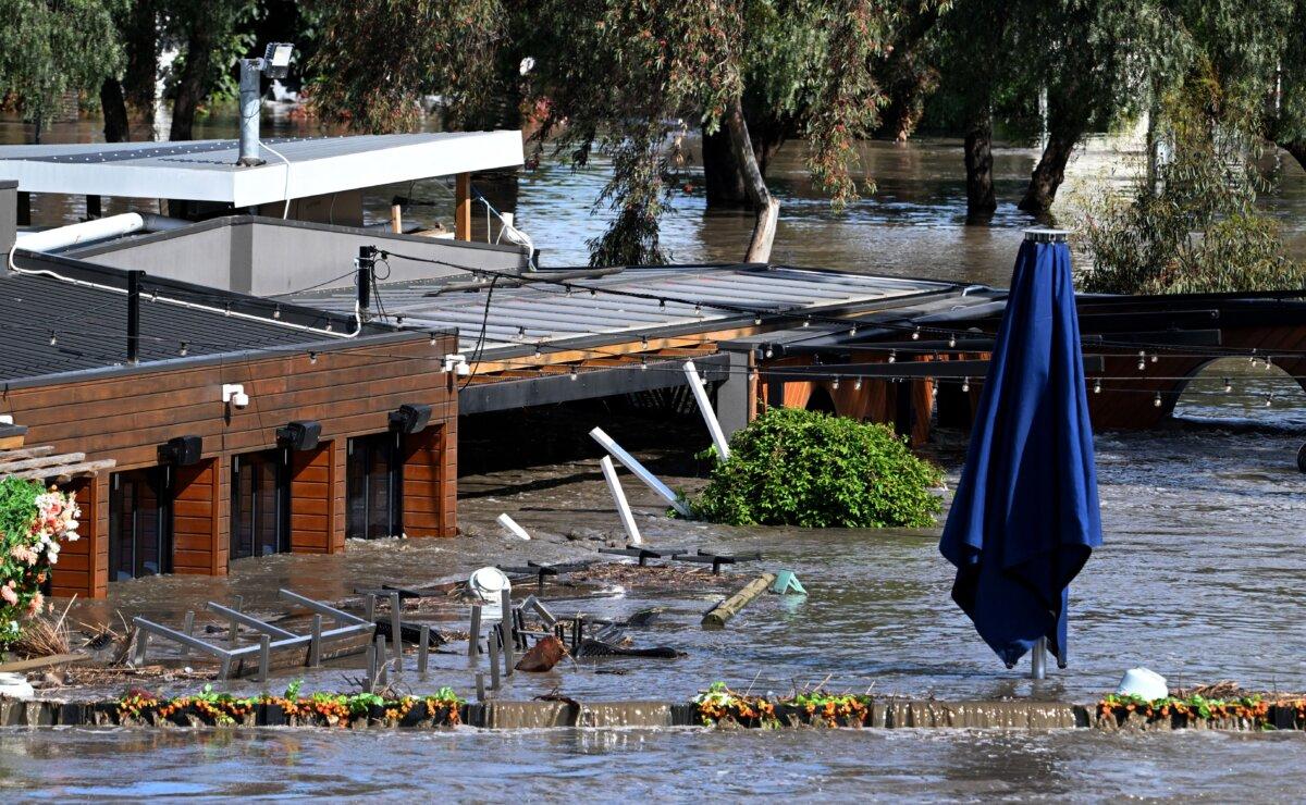 A pub is inundated by water during flooding in Melbourne, Australia, on Oct. 14, 2022. (William West/AFP via Getty Images)