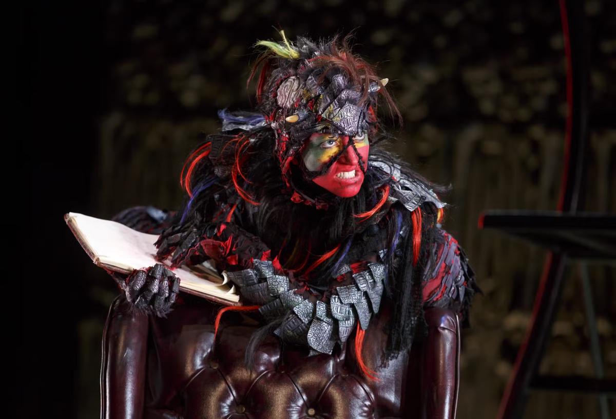 Toadpipe (Shiloh Goodin) cuts an intimidating figure, in "The Screwtape Letters." (Joan Marcus)