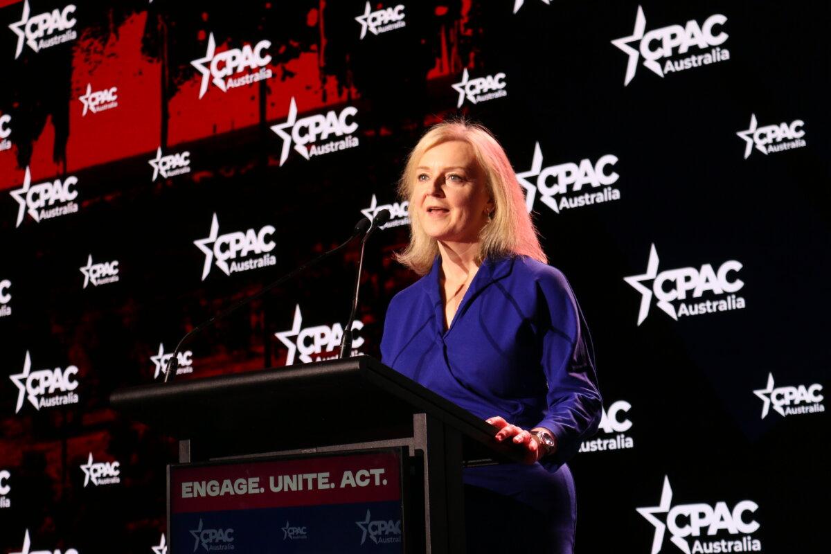 Former UK PM Liz Truss speaking at the CPAC conference at The Star, Brisbane, on Sept. 20 (Melanie Sun/The Epoch Times)