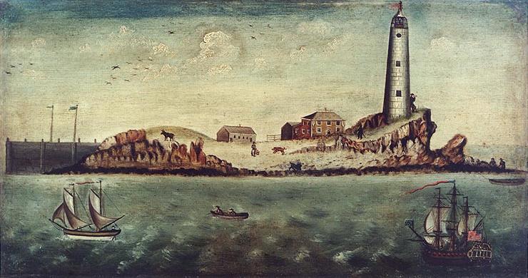 A painting of the frigate Alliance by Capt. Matthew Parke. The continental frigate Alliance passing a Boston lighthouse on its return from France in 1780. (Public Domain)