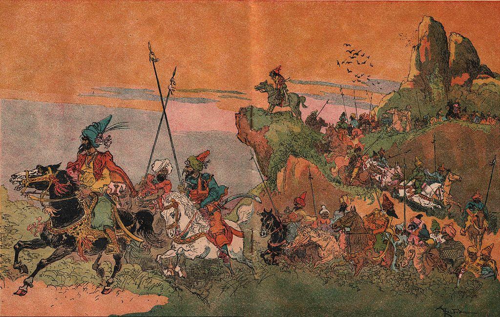 Illustration of the 40 thieves, 1945, by Albert Robidat for “Ali Baba and the Forty Thieves.” (Public Domain)