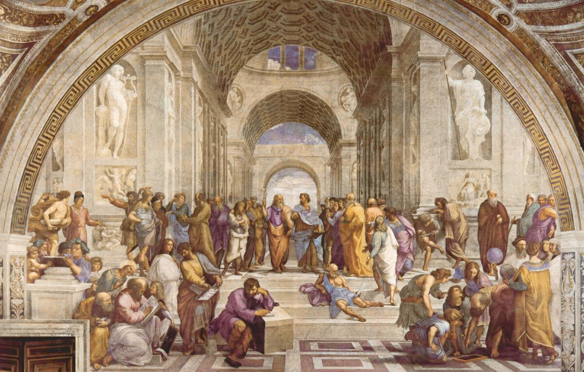 “School of Athens” (1511), Renaissance painting by Raphael in Stanze di Raffaello, Vatican Museum, Italy. The idea of "the West," did not begin in Ancient Greece. (Public Domain)