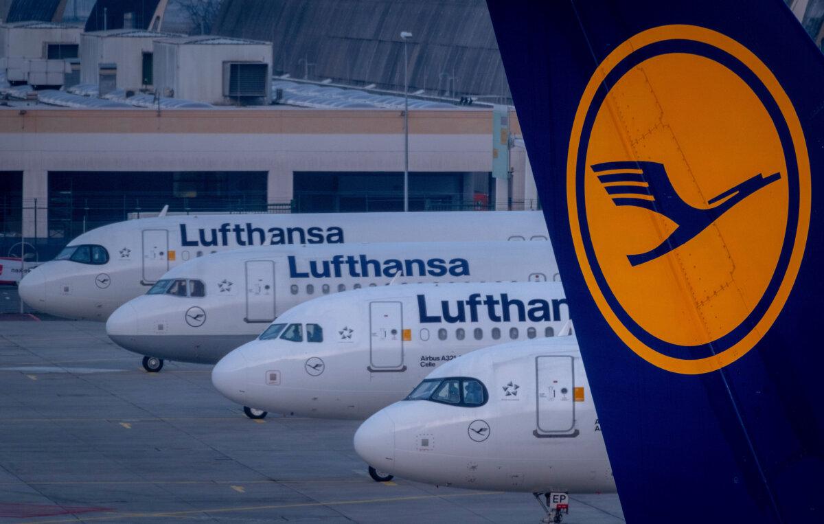 Lufthansa aircraft at the airport in Frankfurt, Germany, on March 7, 2024. (Michael Probst/AP Photo)