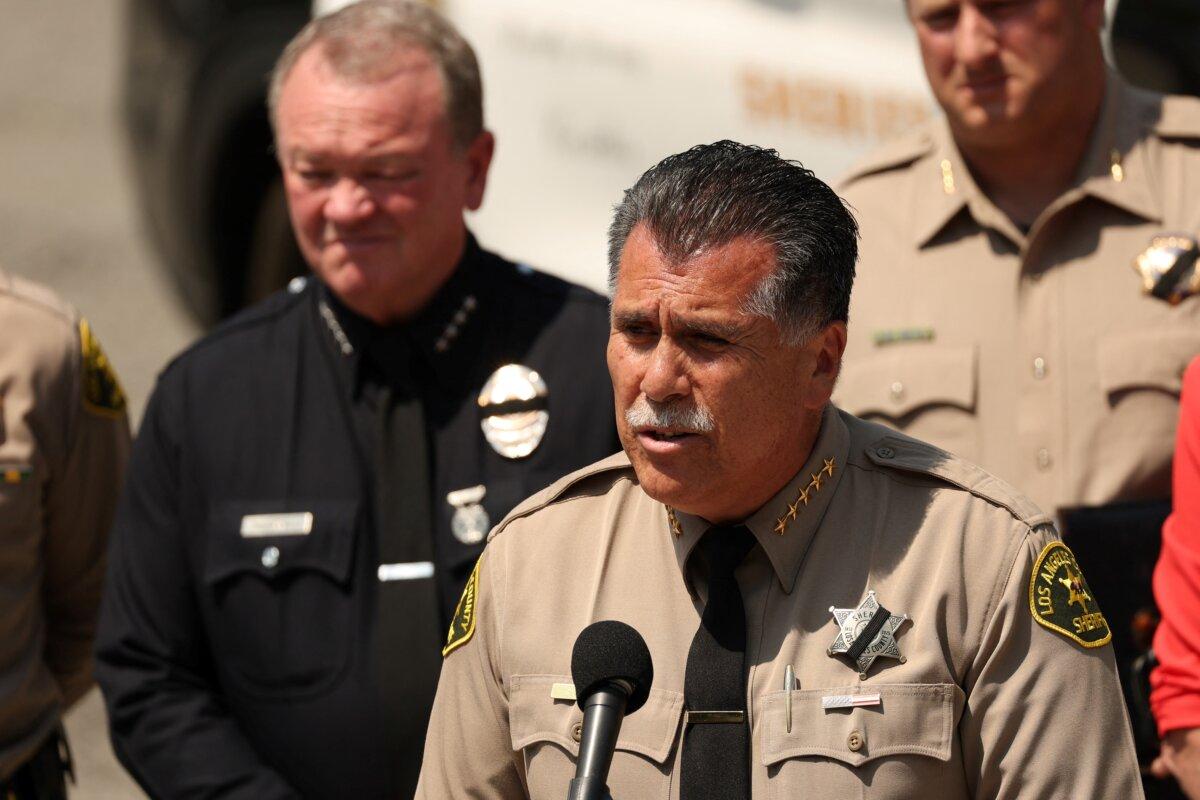 Los Angeles County Sheriff Robert Luna holds a press conference following an explosion at the Los Angeles County Sheriff Department’s Biscailuz Training Center in East Los Angeles, Calif., on July 18, 2025. (Patrick T. Fallon/AFP via Getty Images)