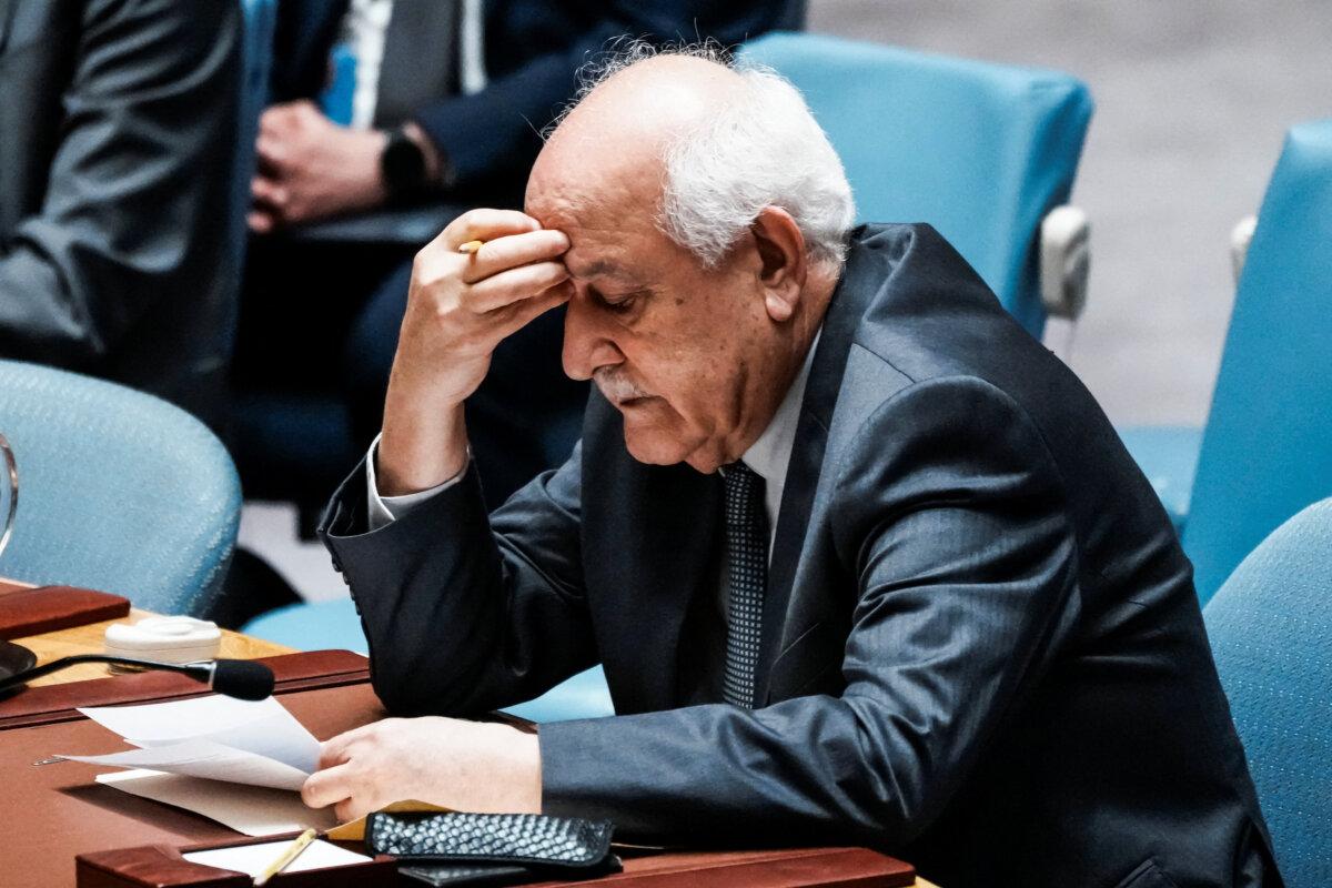 US Breaks With Majority at UN Security Council Over Two-State Solution 2 Riyad H. Mansour, Palestinian Permanent Observer to the United Nations, reacts after members of the U.N. Security Council voted on a draft resolution demanding a cease-fire in Gaza, at the U.N. headquarters in New York City, on Sept. 18, 2025. (Eduardo Munoz/Reuters)