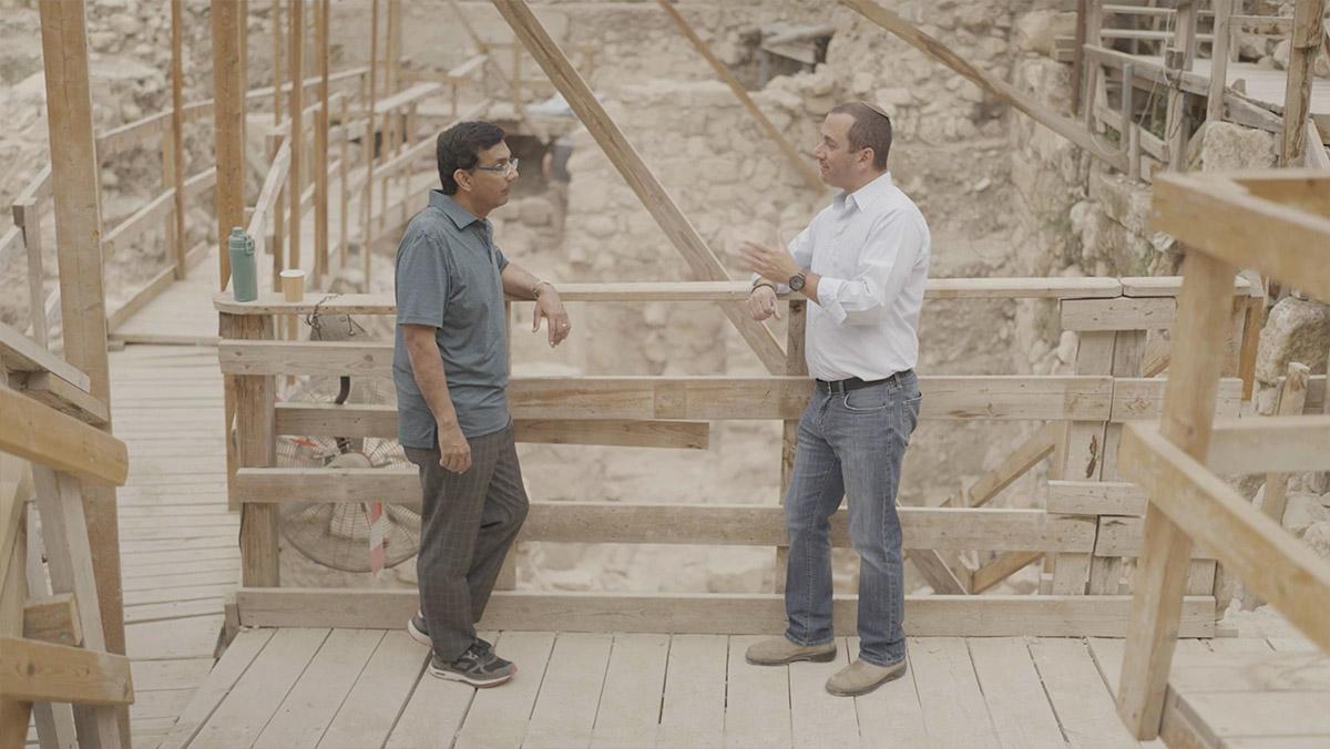 Dinesh D'Souza (L) at the Palace of David excavation with Ze'ev Orenstein, a representative of the archaeological foundation for the site. (GJW+)