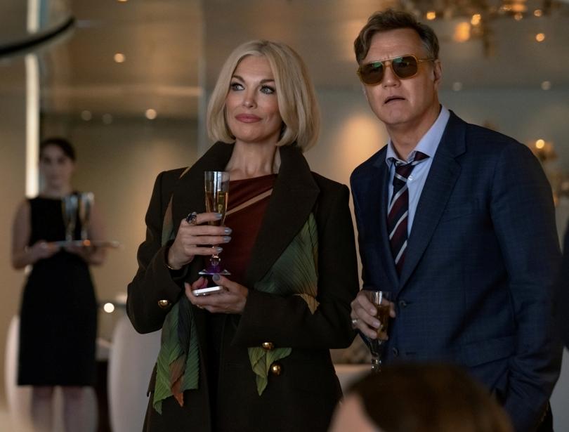 Heidi (Hannah Waddingham) and Thomas (David Morrissey), in "The Woman in Cabin 10." (Parisa Taghizadeh/Netflix)