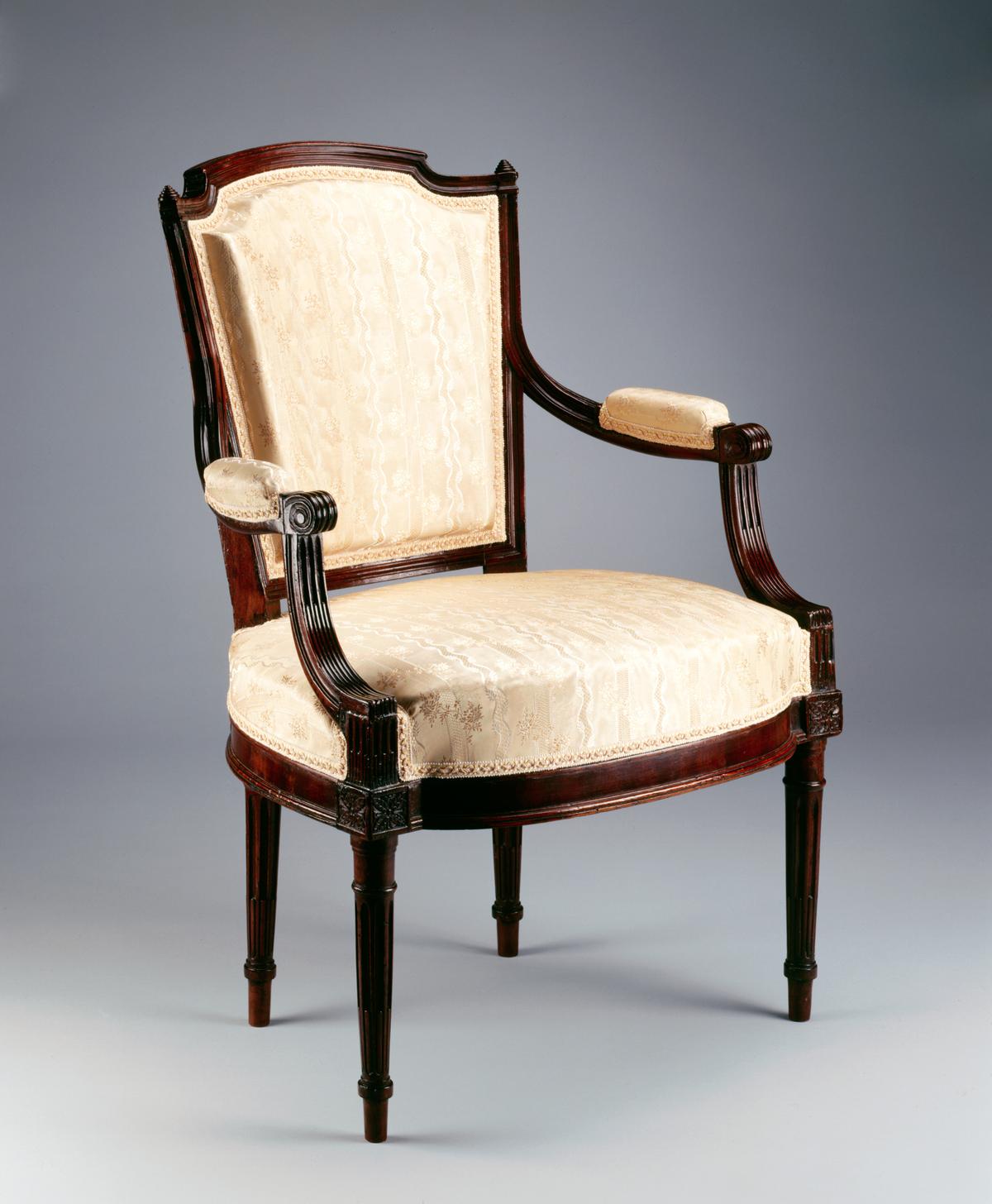George Washington Armchair, circa 1793–1797, attributed to Adam Hains. (White House Historical Association)