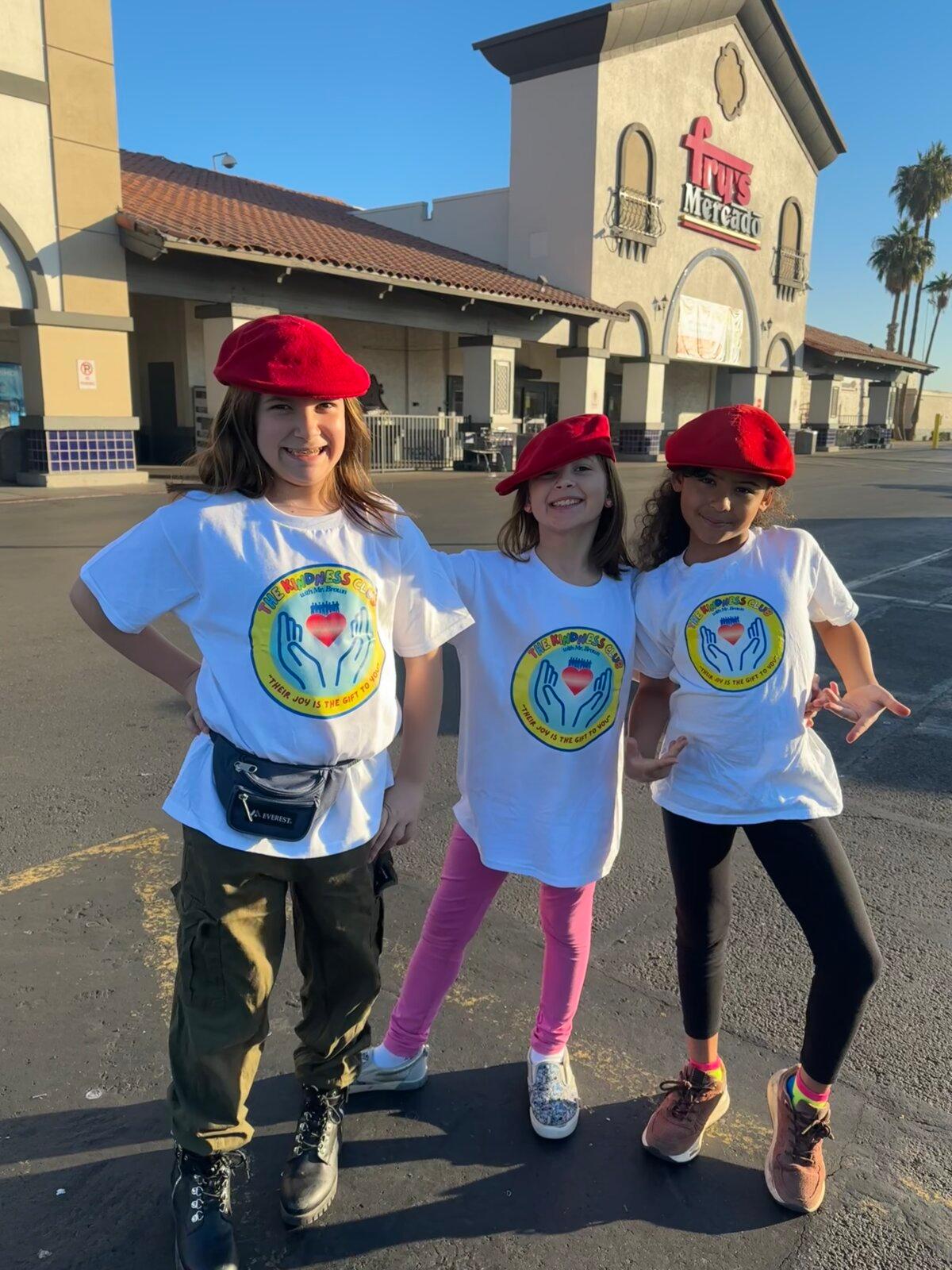 Students Charlotte, Riley, and Evangeline on their Secret Santa mission. (Courtesy of Derek Brown)