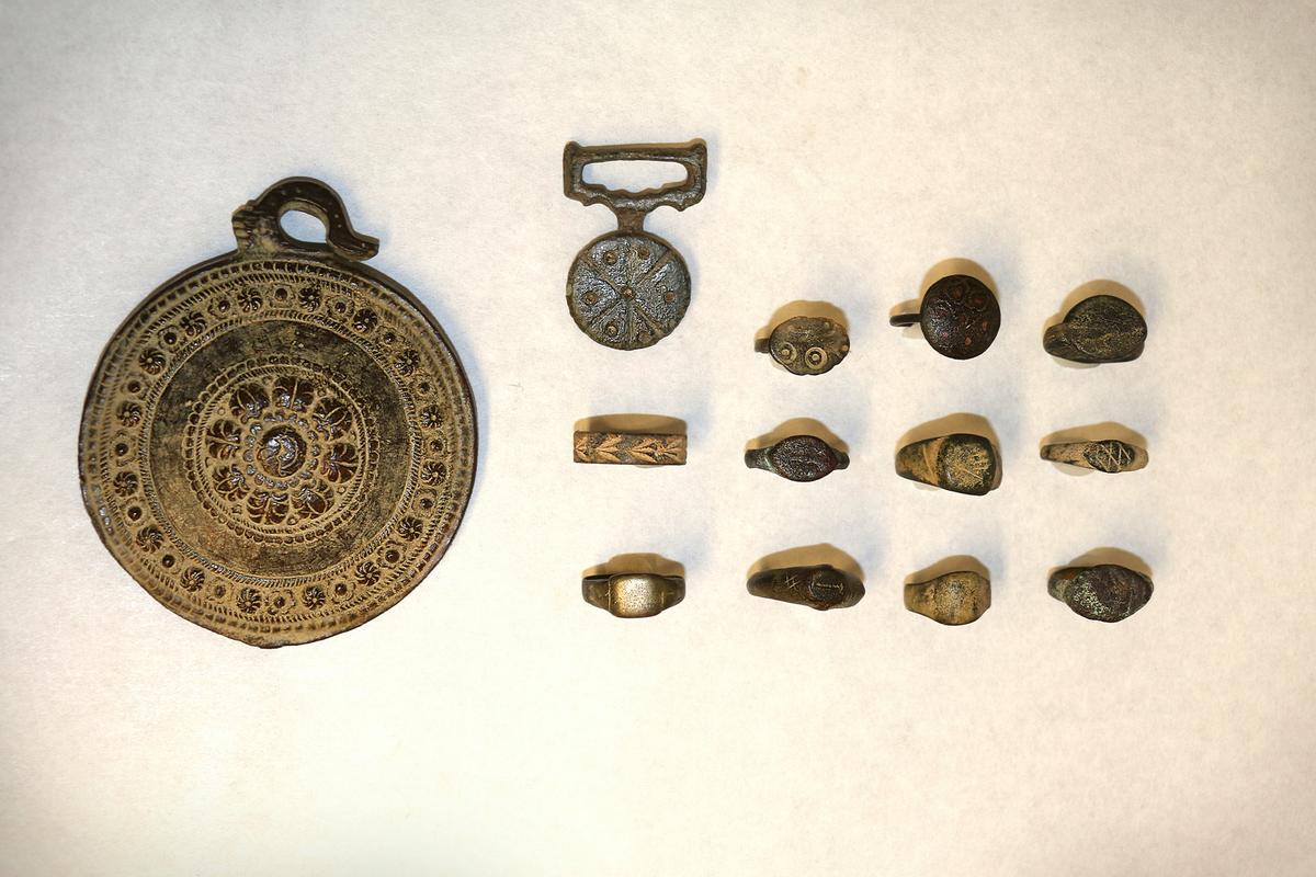 Two medallions and 11 rings found in a B.C. thrift shop are believed to hail from medieval times. (Courtesy of Simon Fraser University)