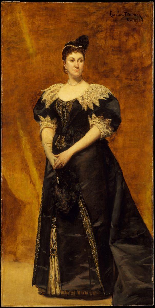A portrait of Mrs. Astor by Carolus-Duran, in Paris 1890. This painting was placed prominently in Astor's house; she would stand in front of it when receiving guests for receptions. Today, it is held by the Metropolitan Museum of Art. (Public Domain)