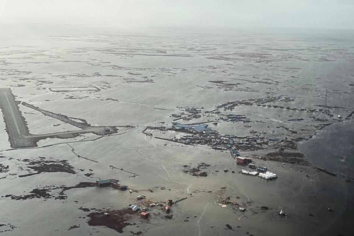In this photo provided by the Defense Visual Information Distribution Service, Alaska Air National Guard rescue personnel conduct a search and rescue mission in Kipnuk, Alaska, on Oct. 13, 2025. (Defense Visual Information Distribution Service via AP)